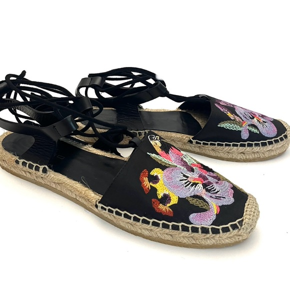 Etro Shoes - ETRO | Floral Bird Embroidered  Black Lace- Up Tassel | Espadrilles